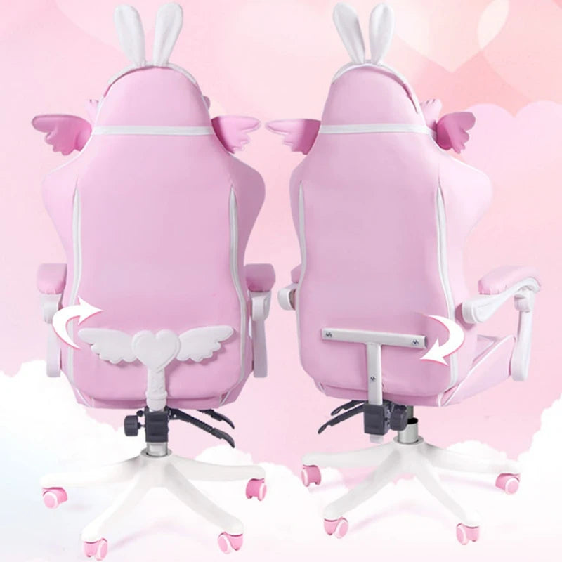 Pink Gaming Chair for Girls with Footrest, Ergonomic Swivel Gaming Chair, Adjustable Office Computer Chair, Cute Cartoon Gamer Chair
