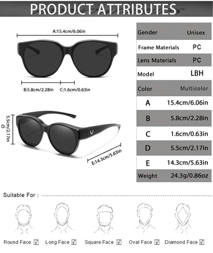 Okulary nakładane na okulary korekcyjne z etui, do noszenia na okularach korekcyjnych, unisex, okrągłe, z ochroną przed promieniowaniem UV, do uprawiania sportów na świeżym powietrzu, wędkarstwa, turystyki pieszej i jazdy na rowerze