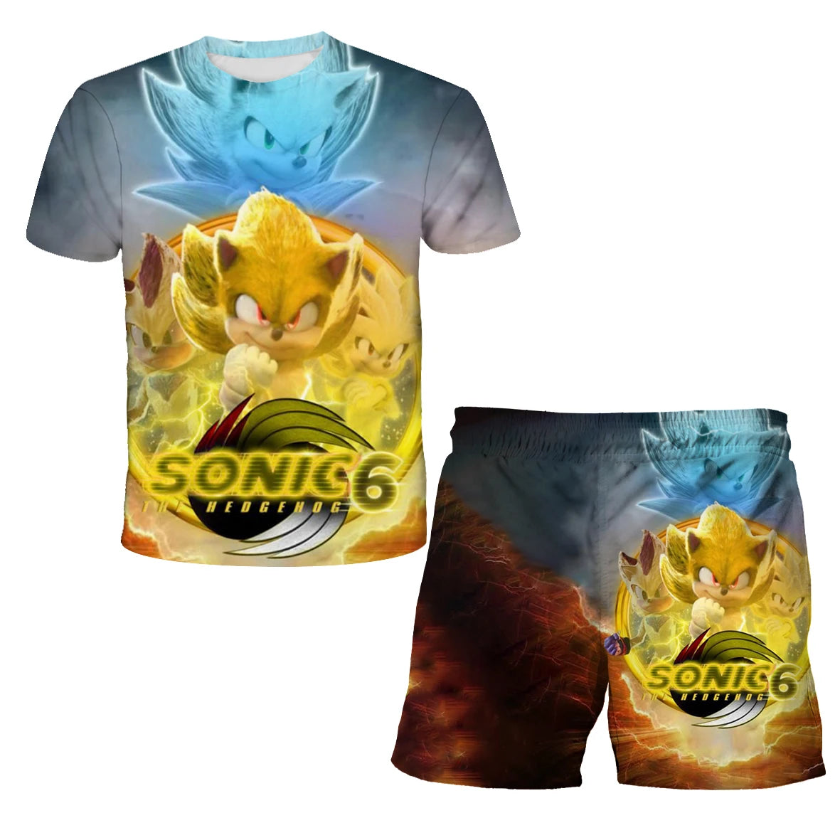 New Boys T-shirt Sonic The Hedgehog 3D T-shirt Set for Boys Girls Cute Summer Top + Shorts Children's Short-Sleeve Birthday Gift