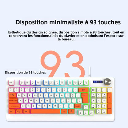 93-Key Minimalist Wired Gaming Keyboard Mixed Color Lighting With Multifunction Knob Mechanical Feeling Keyboard For PC Gamers