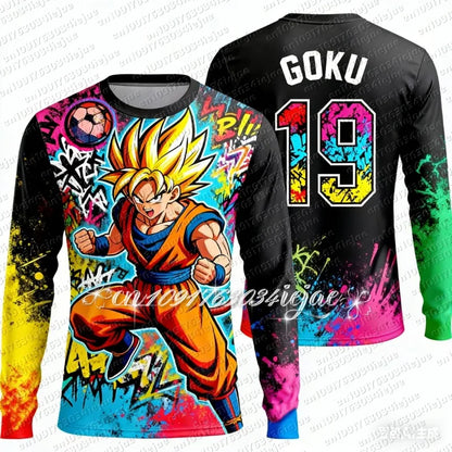 Anime Dragon Ball Z – pohodlné a prodyšné speciální fotbalové tričko s dlouhým rukávem pro děti s motivem Goku – sportovní rychleschnoucí oblečení