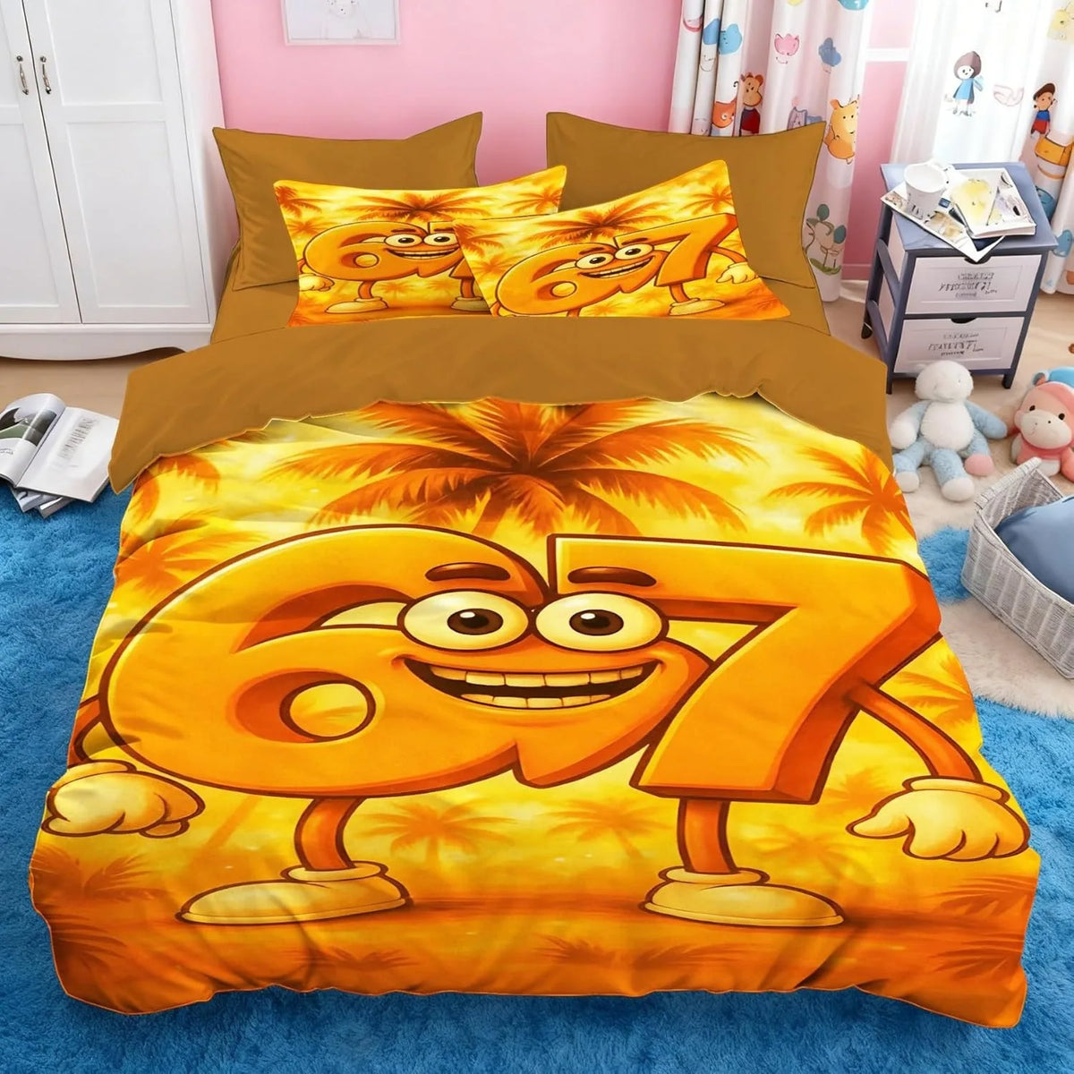 Ensemble de literie Cartoon Print Six Seven 67, 2/3 pièces, housse de couette et taie d'oreiller pour la maison, adolescents et adultes, cadeau pour garçons et filles
