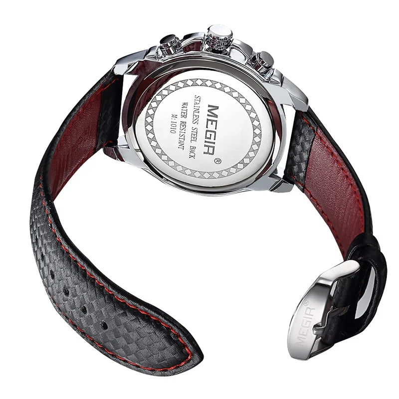 Orologio da polso analogico al quarzo da uomo MEGIR – Orologio di lusso impermeabile con cinturino in pelle, stile casual, modello 1010 (nero)