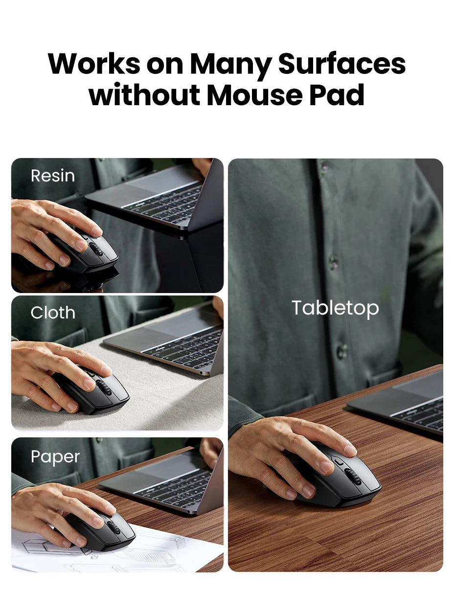 UGREEN Wireless Mouse Bluetooth 5.0 Ergonomic 4000 DPI 6 Mute Buttons For MacBook Computer Tablet Laptop PC 2.4G Mice Mouse