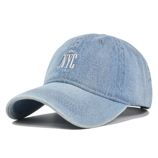 Fashion NYC Embroidery Denim Snapback Baseball Caps Adjustable Outdoor Casual Adult Wash Sports Golf Sun Hats