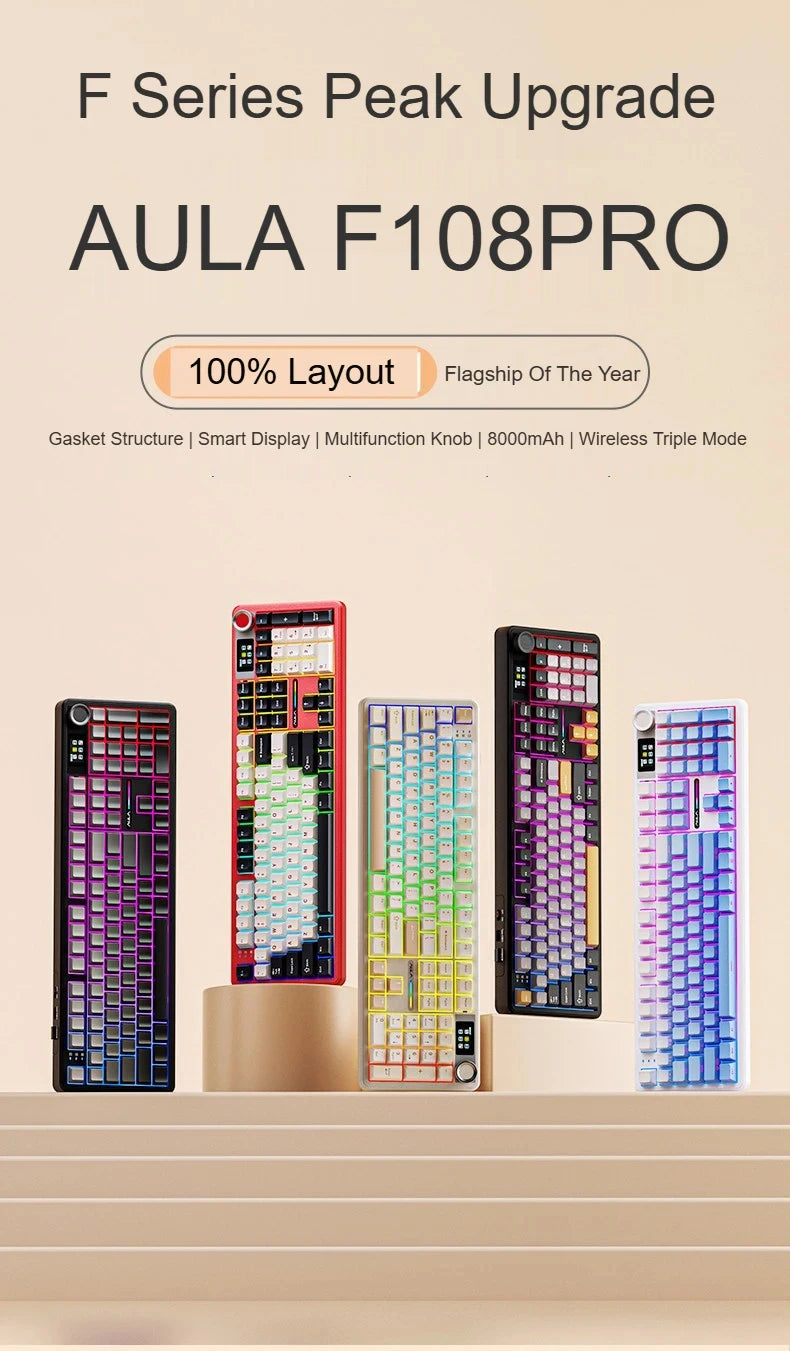 AULA F108 PRO Mechanische Tastatur Custom 100%-Layout RGB-Hintergrundbeleuchtung Kabellos Bluetooth Hifi-Switch Gaming-Tastatur