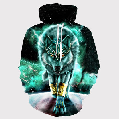 Bluzy z kapturem z nadrukiem 3D wilka, dla mężczyzn i kobiet, modne, casualowe, oversize, pulower w stylu hip-hop Harajuku, streetwearowe hoodie