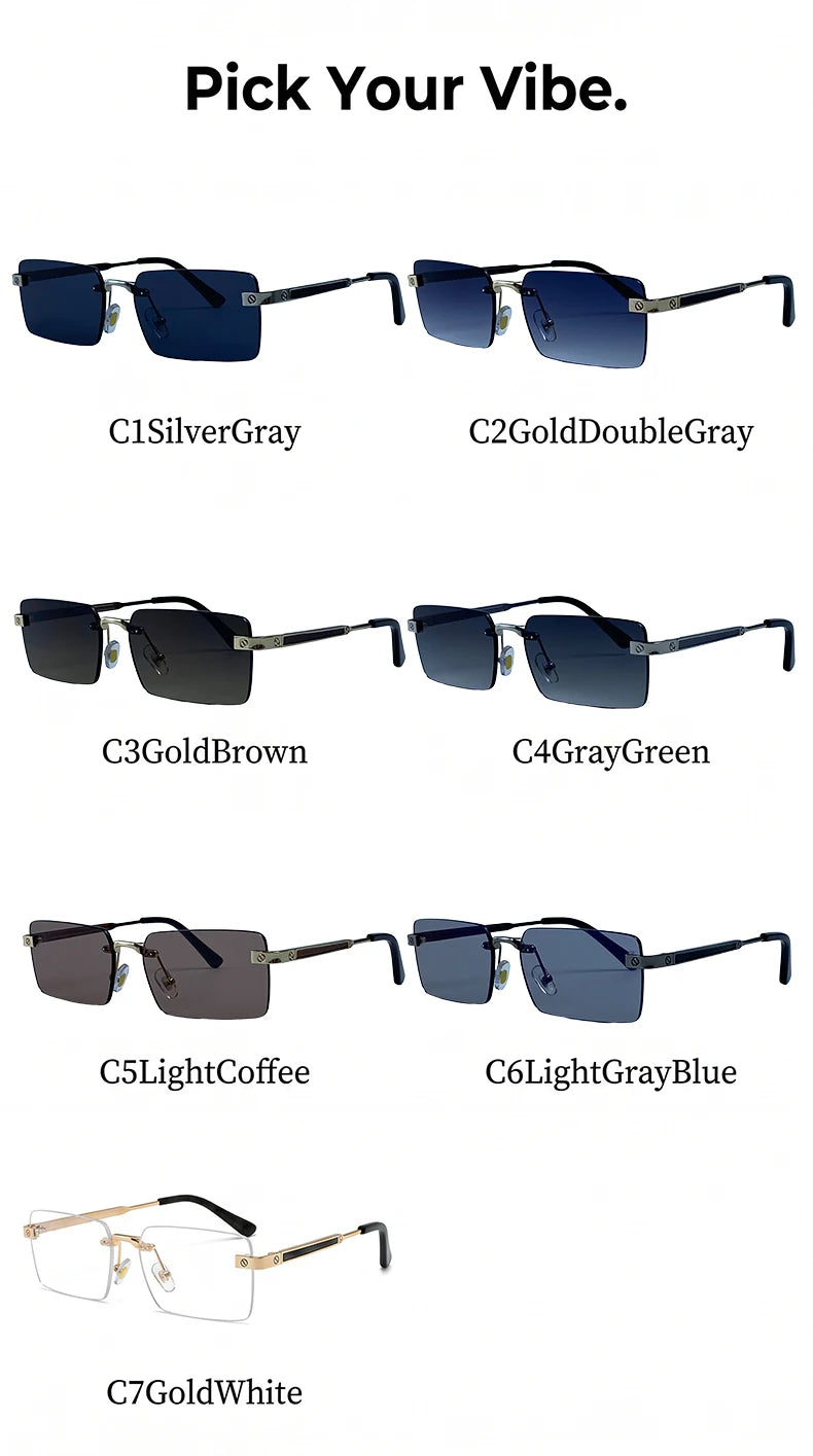 Vintage Rimless Rectangle Sunglasses Men 2026 Luxury Brand Designer Square Metal Frame Sun Glasses Hip Hop Y2K Fashion Eyewear