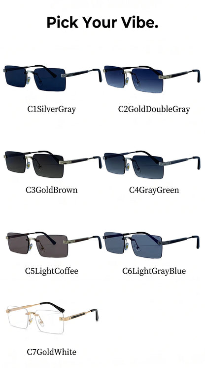 Vintage Rimless Rectangle Sunglasses Men 2026 Luxury Brand Designer Square Metal Frame Sun Glasses Hip Hop Y2K Fashion Eyewear