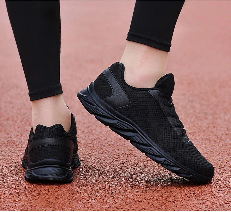 Men's Casual Sports Shoes, Black Mesh Breathable Running Shoes, Soft Sole Lightweight Flat Work Shoes