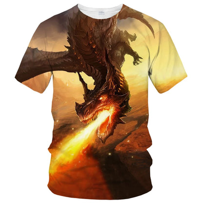 Sommermodetrend: kreatives, lässiges, weiches und bequemes Kurzarm-T-Shirt mit 3D-Druck und Drachenmuster