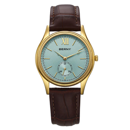 BERNY Luxury Watches for Men Classic Elegance Slim Dress Gold Quartz Men's Watch Leather Strap Fashion Business Wristwatch