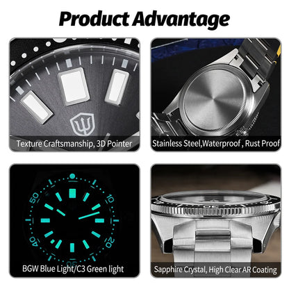 WATCHDIVES WD1965 V2 Men’s Luxury Dive Watch VH31 Quartz, Sapphire Crystal, Stainless Steel & 200M Water Resistant