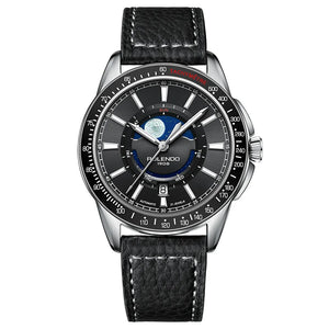 ROLENDO 1908 Men Automatic Mechanical Watch 21 Jewels Black Genuine Leather Business Wristwatch Waterproof Luxury Male Timepiece