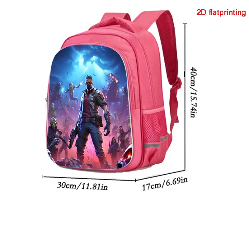 16 Inch Fortnite Cartoon Backpack Unisex for Boys Girls with Dual Zippers Large capacity lightweight student backpack