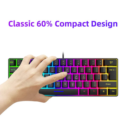 Russian Keyboard English RGB Lighting 61 Keys 60% Layout Gaming Keyboard ISO USB Wired Full Key No Impact K401 For Game Office