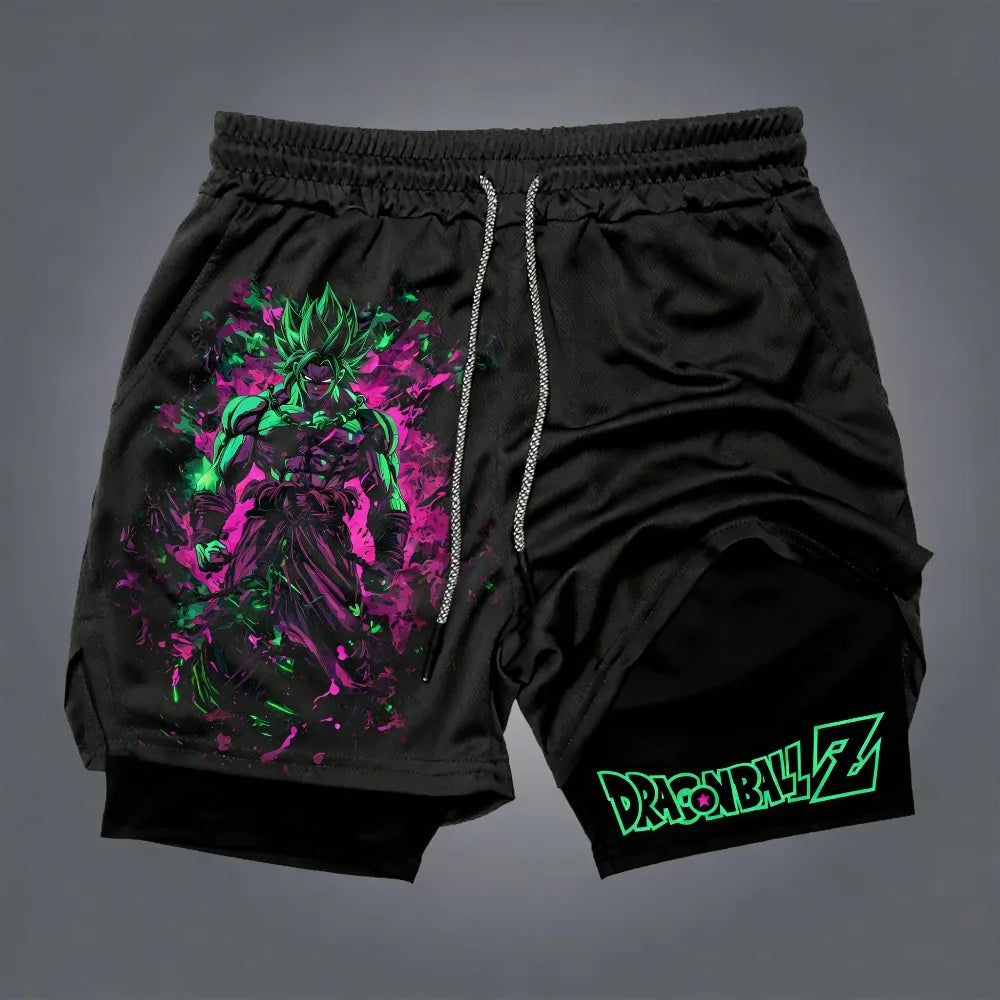 Produit gaming premium Fraquane, Dragon Ball Goku Unisex Harajuku Anime Printed 2026 Summer New Product Loose Sports Breathable Quick Drying Double Layer Shorts
