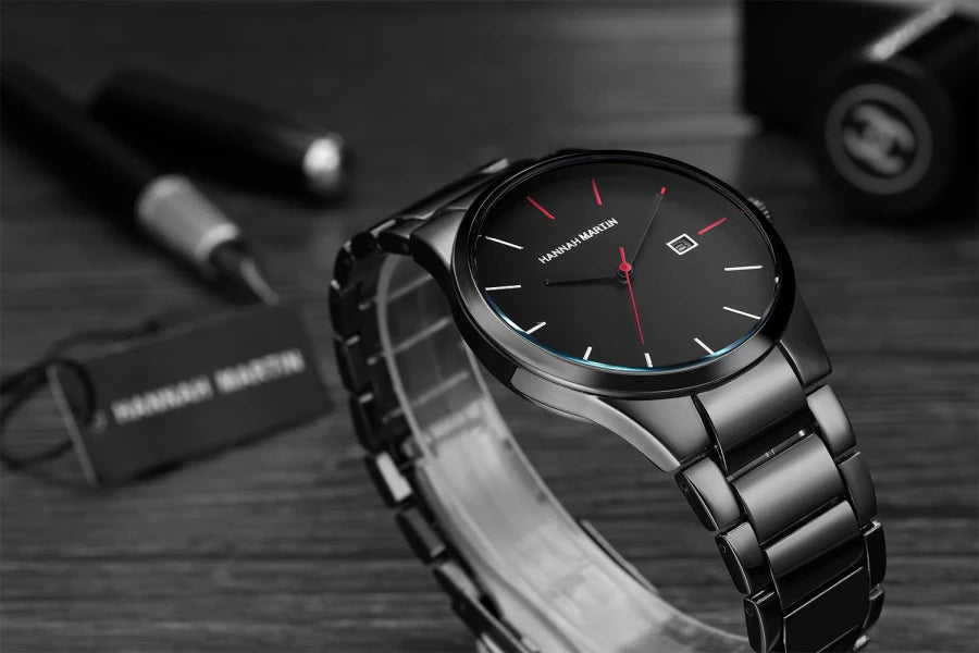 Pánské hodinky Hannah Martin, pouzdro z nerezové oceli, quartzový strojek, ciferník o průměru 41 mm, profesionální styl, s ukazatelem data (imitace)