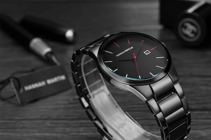 Pánské hodinky Hannah Martin, pouzdro z nerezové oceli, quartzový strojek, ciferník o průměru 41 mm, profesionální styl, s ukazatelem data (imitace)