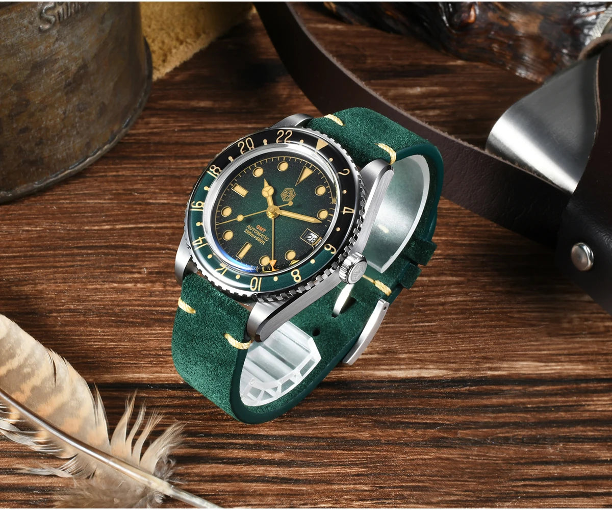 San Martin 2025 Men's Watches, Retro NH34 GMT Sandwich Dial, 40mm Bidirectional Sapphire Bezel, Luxury Sports Watch, 20Bar