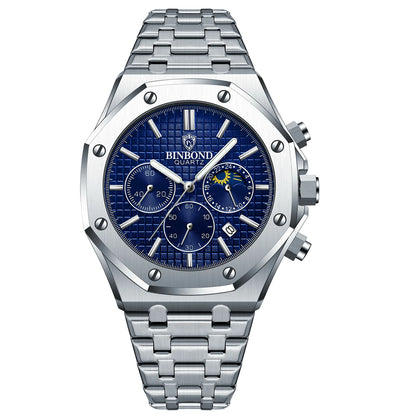 Montre-bracelet à quartz de luxe BINBOND, lumineuse, étanche, chronographe avec date automatique, montre pour homme, montre de sport et d'affaires.