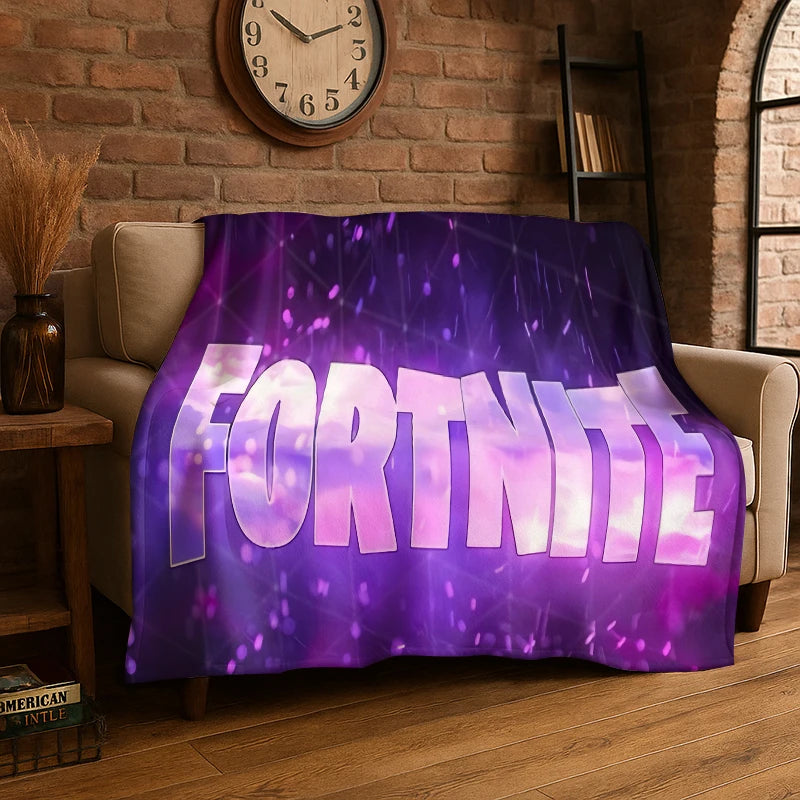 Kreskówkowy koc flanelowy dla graczy F-Fortnite – miękki, ciepły pled do sypialni, salonu, łóżka, podróży, na kemping, piknik lub prezent