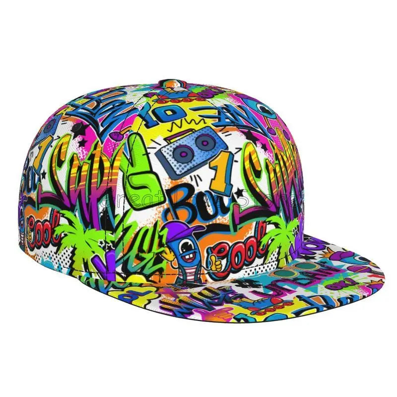 Colorful Graffiti Art Print Baseball Cap Adjustable Snapback Hat for Men Women Unisex Hip Hop Caps Flat Bill Brim Hats