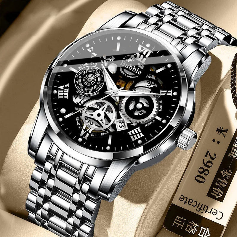 Montre pour homme UTHAI – Modèle tendance, haut de gamme, style « luxe accessible » et polyvalent ; montre à quartz étanche, dotée d'un cadran ajouré avec chiffres romains.