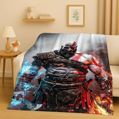 3D Kratos God of War Games Cartoon Gamer Flannel Blanket,Ultra Soft Warm Plush Throw for Home Bedroom Bed Sofa Cover Picnic Kids