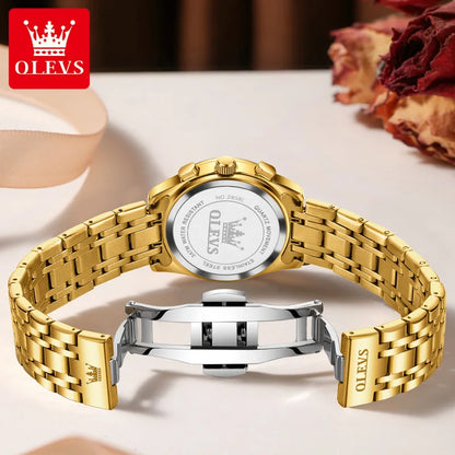 OLEVS 2858 Chronograph Quartz Wristwatches for Woman Fashion Elegant Classic Auto Date Waterproof Stainless Steel Women's Watch
