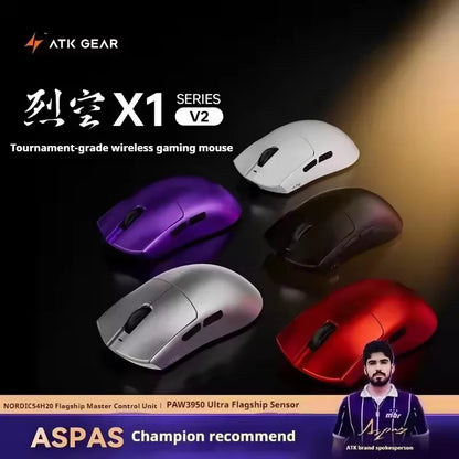 ATK Blazing Sky X1 V2 Ultimate Dual Mode trådløs mus, letvægtsdesign, PAW3950 Ultra, Dual 8K HZ, lav latenstid, tilpasset ergonomisk mus