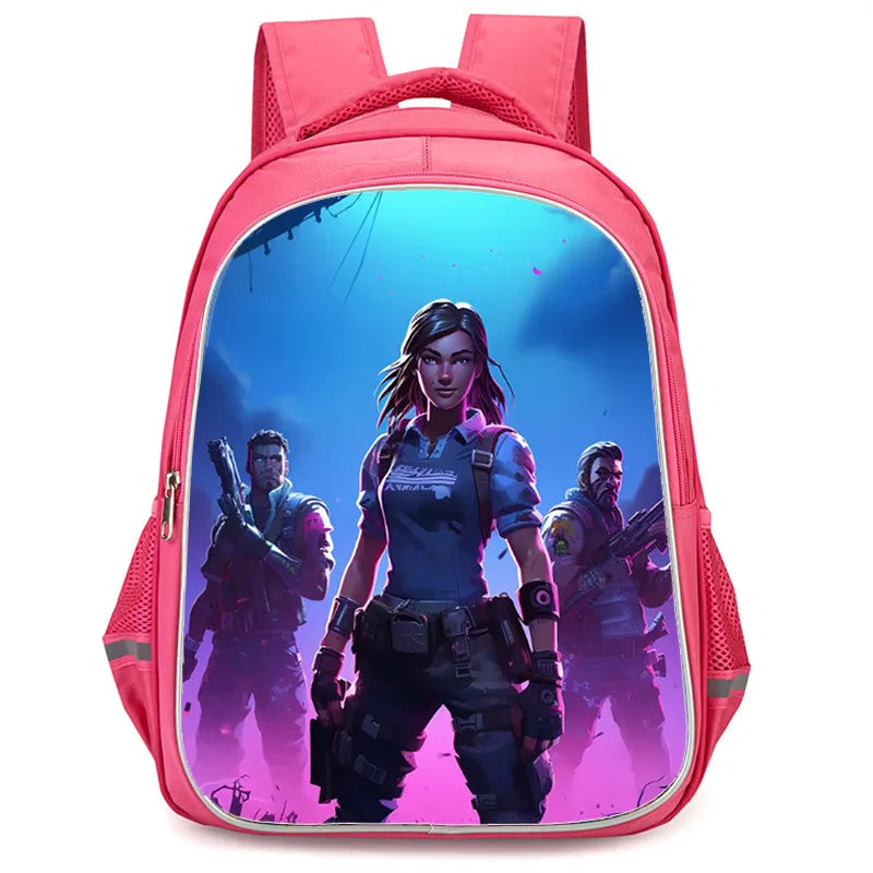16 Inch Fortnite Cartoon Backpack Unisex for Boys Girls with Dual Zippers Large capacity lightweight student backpack
