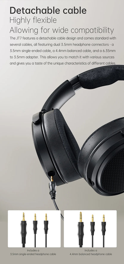 FiiO JT7 Planar Magnetic Audiophile Headphones – Over-Ear HiFi Wired Headset with 95x86mm Driver, Adjustable Headband, 4.4mm/3.5mm Cable