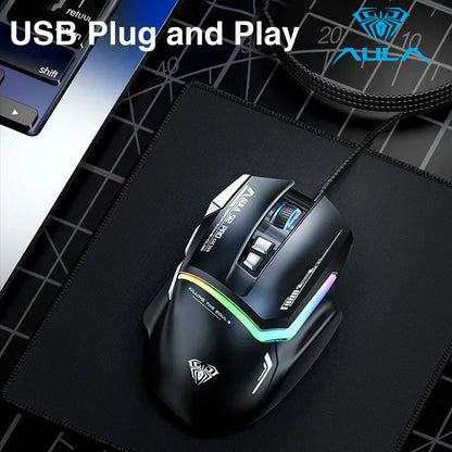 AULA S12Pro kablet mekanisk mus 1000HZ 12800DPI RGB lav latenstid makrodefinitioner esport gamingmus PC-gamer-tilbehør