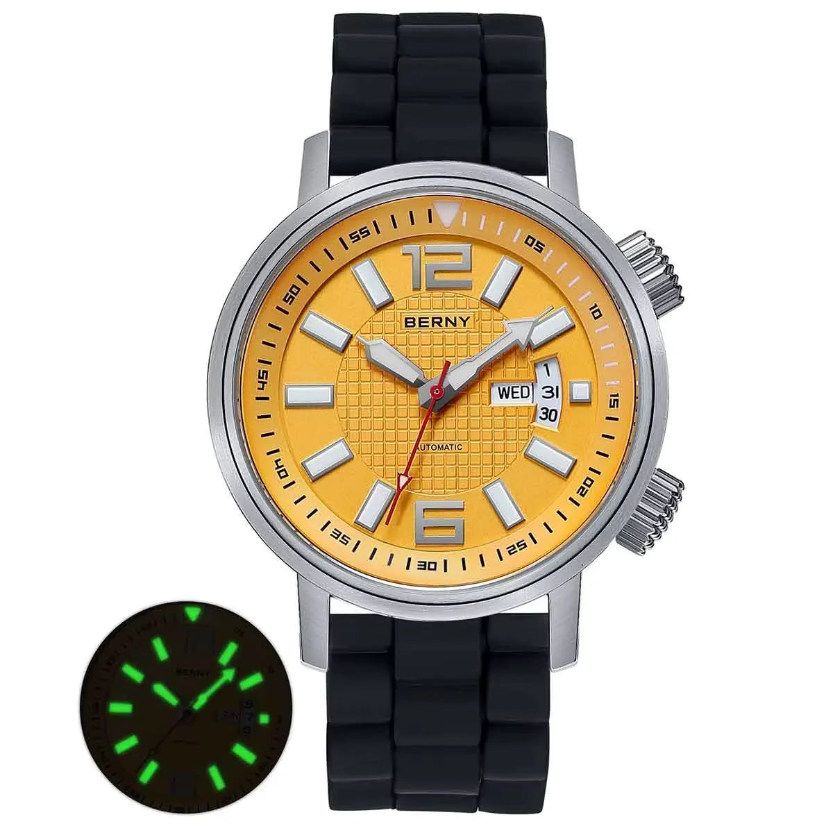 BERNY 20ATM Diver Automatic Mechanical Watch for Men Super Luminous Waterproof Swimming Dive Wristwatch Sapphire Self Winding