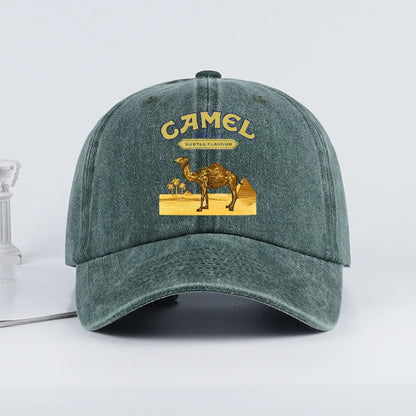 Vintage “Camel” Desert Scene Print Washed Baseball Cap - Adjustable Unisex Vintage Cap for Outdoor Hiking and Mountaineering