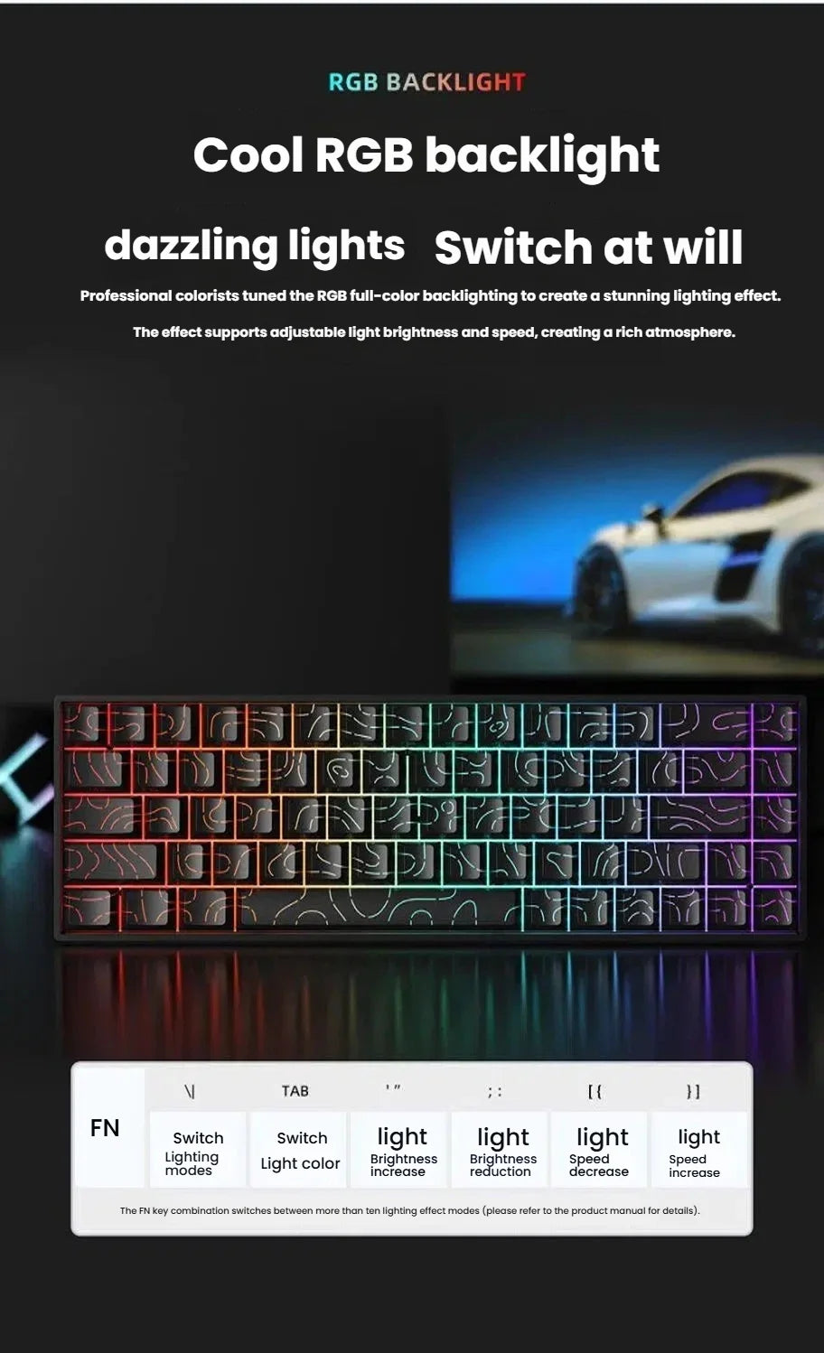 Teclado mecánico portátil con cable K61, Phantom RGB colorido, respuesta de nivel gaming, diseño ergonómico, apto para gaming y oficina