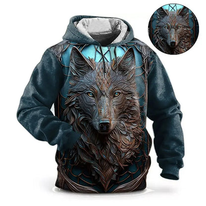 Hoodie med dyremotiv til mænd – ulvemønster – højkvalitets herre-pullover – efterårsmode – street-hoodie – designer – langærmet sportstøj