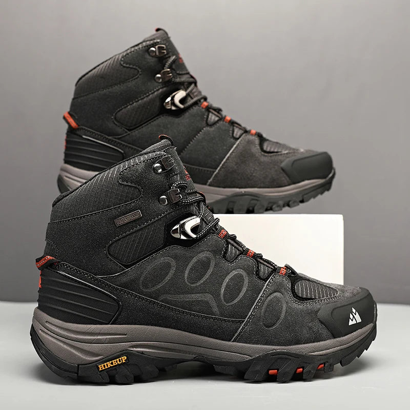 HIKEUP Scarponi da trekking da uomo alti, scarpe invernali da outdoor, con lacci, antiscivolo, sportive, casual, da trekking, in pelle scamosciata, calde