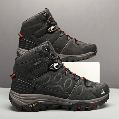 HIKEUP Scarponi da trekking da uomo alti, scarpe invernali da outdoor, con lacci, antiscivolo, sportive, casual, da trekking, in pelle scamosciata, calde