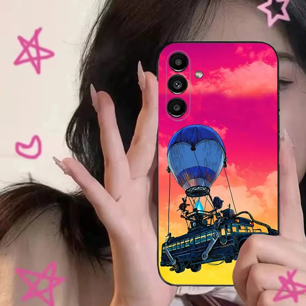 Калъф за телефон R-Royales F-Fortnites за Samsung S24,S21,S22,S23,S30,Ultra,S20,Plus,Fe,Lite,Note,10,9,5G, черен мек калъф