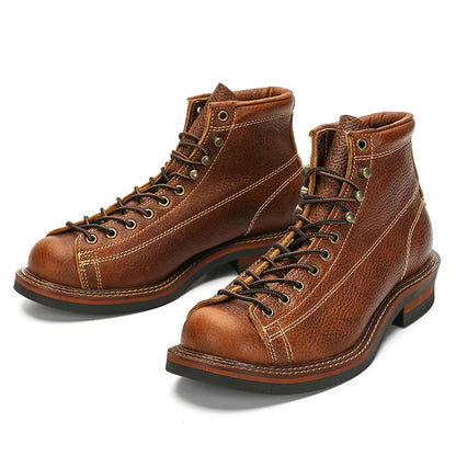 KOWM cowhide Hiking shoes men's walking boot British trekking shoes thick soled cowhide high top motorcycle boots ankle sneakers