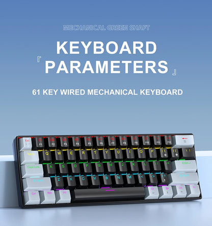 APAYADO K61 Mini Mechanical Keyboard,Wired,61 Keys,Phantom RGB, Black/White Red/Blue Mechanical Switch for Gaming,60% Portable