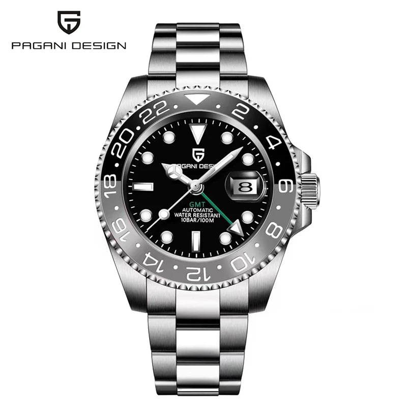 Relógio PAGANI DESIGN 40MM GMT para Homem, Luxo, Safira AR, Mecânico, Luneta em Cerâmica, Automático, 100M à Prova de Água, Relógio para Oferta