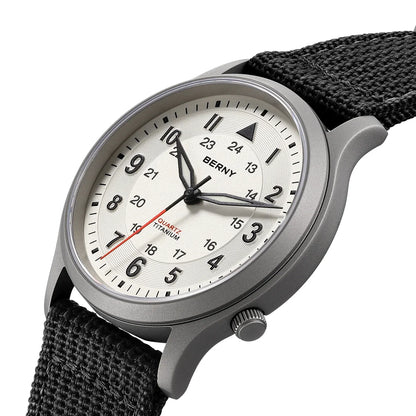 BERNY Titanium Watches for Men Classic Men's Field Watch Easy Read Outdoor Quartz Wristwatch Super Luminous Sapphire 5ATM