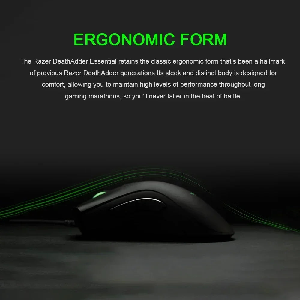 Original Razer DeathAdder Essential Wired Gaming Mouse Mice 6400DPI Optical Sensor 5 Independently Buttons for Laptop PC Gamer
