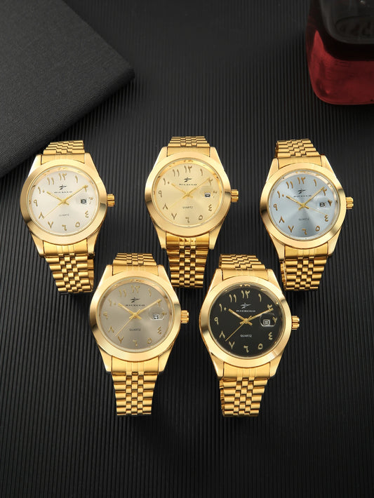 Golden Circular Pointer Quartz Watch, Durable Design Suitable for Daily Wear, Fashionable and Practical Wristwatch
