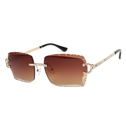 Fashion Rimless Square Sunglasses Vintage Diamond Brand Design Cut Lens Sun Glasses Men Women Metal Frame Luxury Eyewear