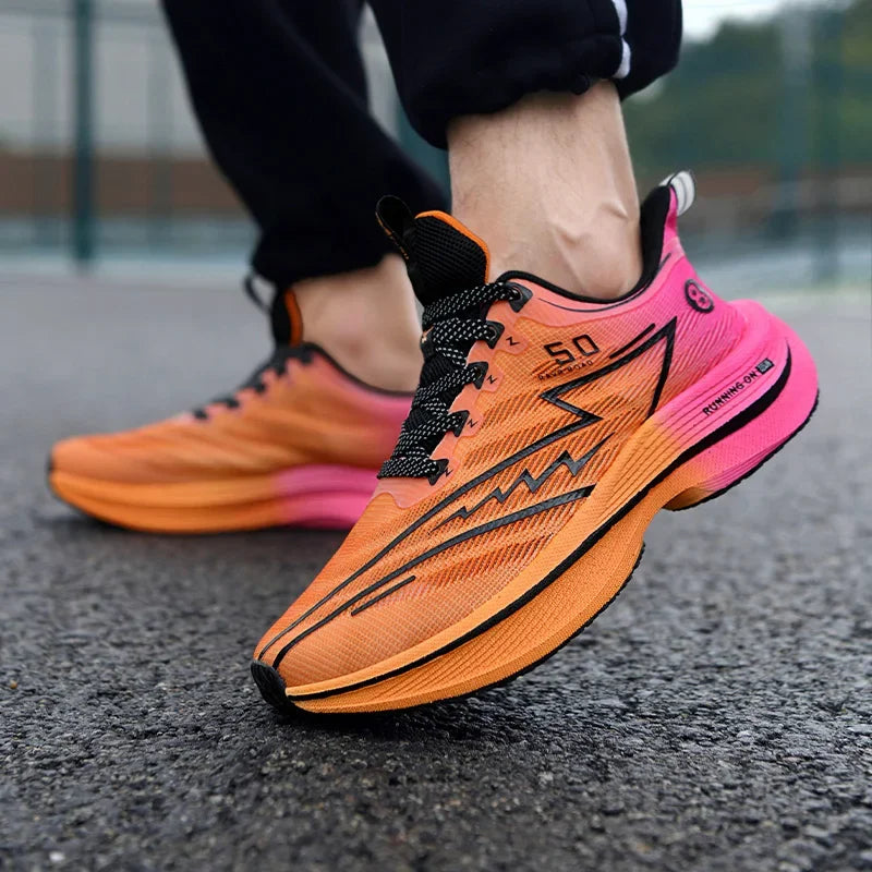Men's Sport Shoes Professional Cushioned Carbon Plate Running Shoes Breathable Lace-up Casual Sneakers Marathon Athletic Footwear