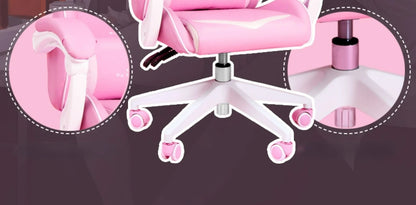 Pink Gaming Chair for Girls with Footrest, Ergonomic Swivel Gaming Chair, Adjustable Office Computer Chair, Cute Cartoon Gamer Chair